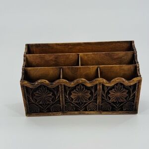 Vintage‎ 80s Lerner  Boho Faux Wood Desk Organizer Brown Mail Letter Holder